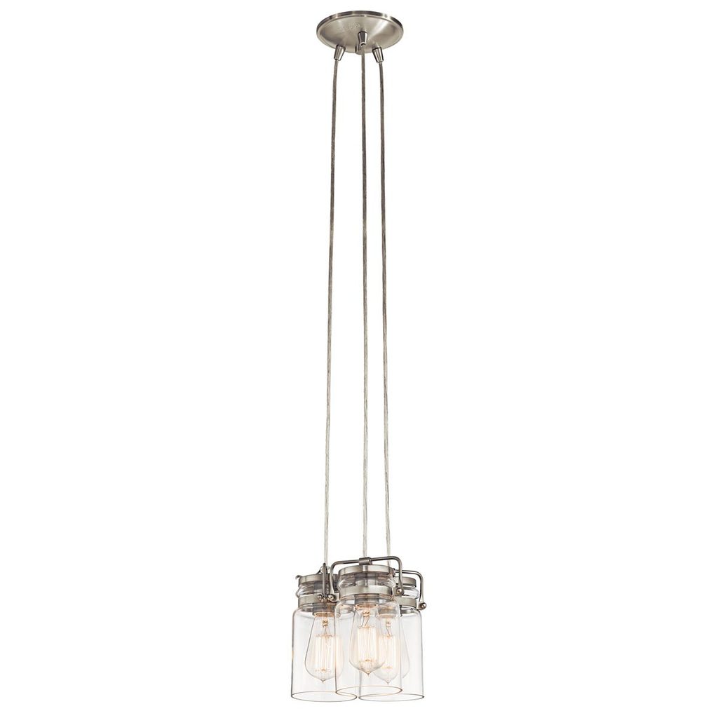 Product image for Kichler 42869NI Brinley™ 7.75" 3 Light Pendant with Clear Glass Brushed Nickel