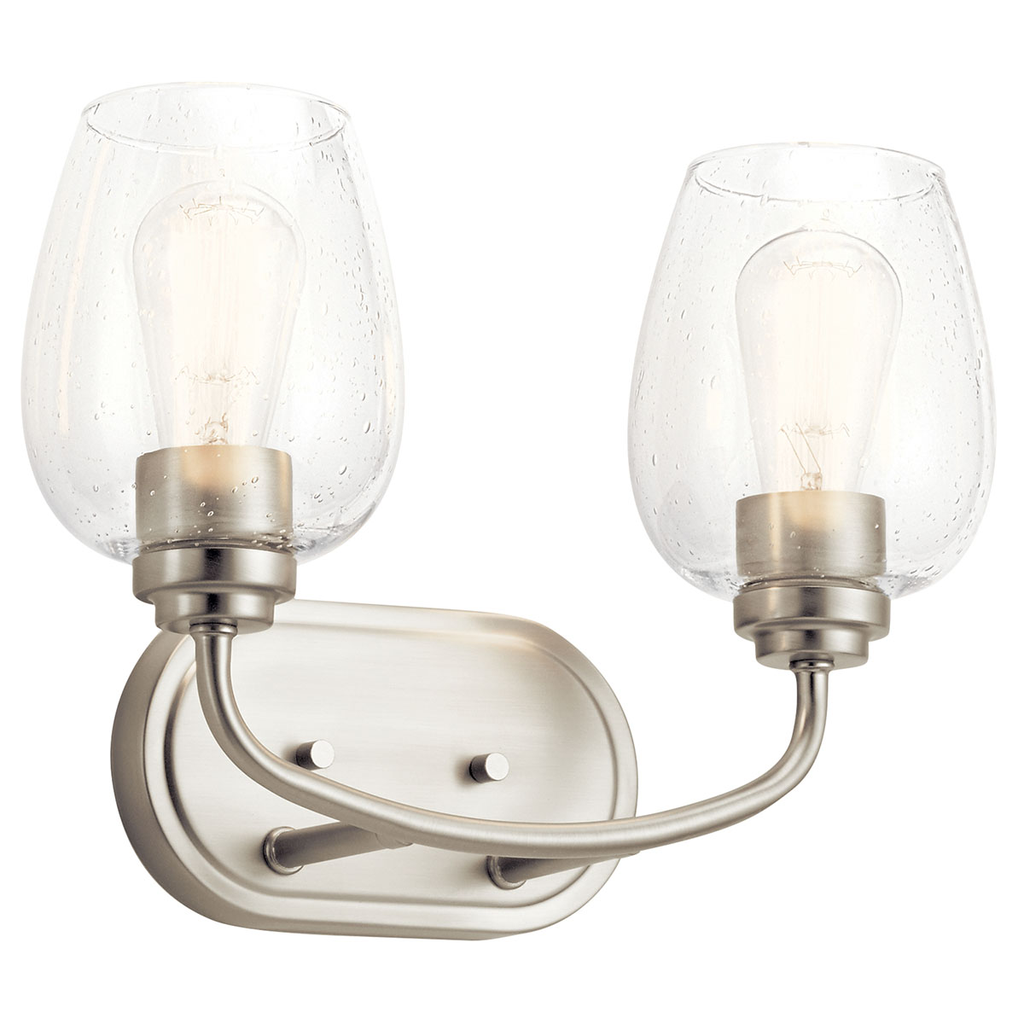 Product image for Kichler 45128NICS Valserrano 14.50" 2 Light Vanity Light Clear Seeded Glass Brushed Nickel