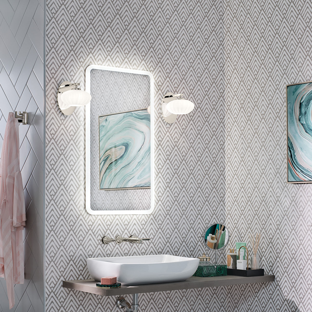 Product image for Kichler 52229PN Pim™ 8" 1 Light Wall Sconce with Satin Etched Cased Opal Glass Polished Nickel