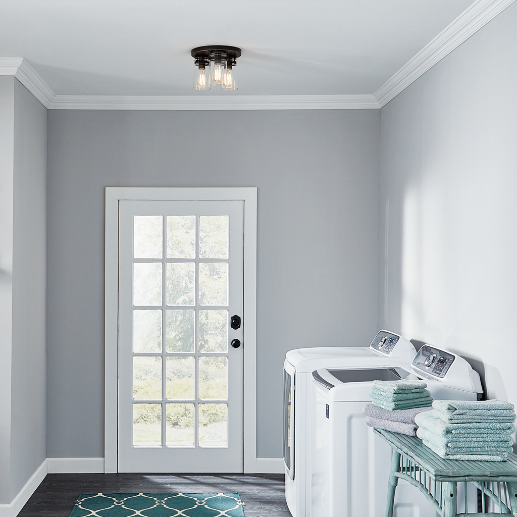 Product image for Kichler 42891OZ Brinley™ 11.75" 3 Light Flush Mount with Clear Glass Olde Bronze®