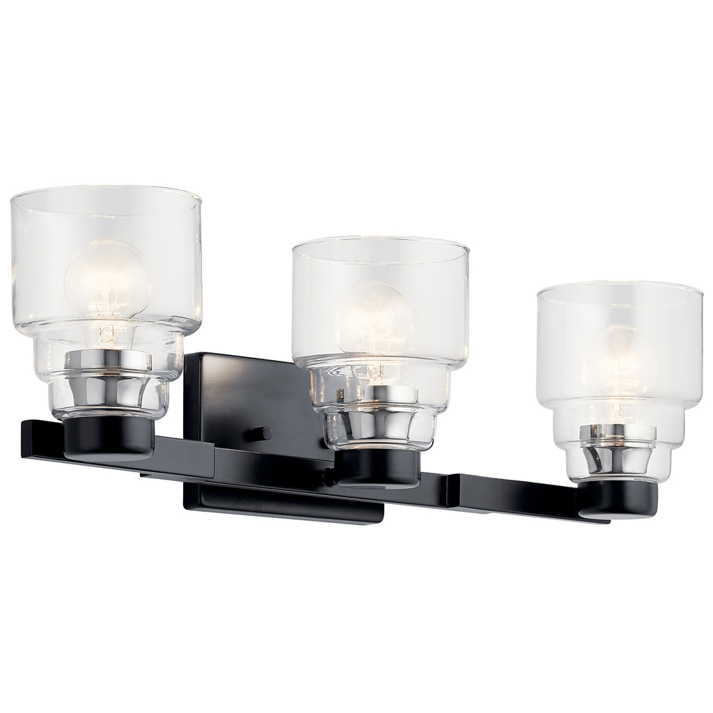 Product image for Kichler 55012BK Vionnet™ 24" 3 Light Vanity Light with Clear Glass Black