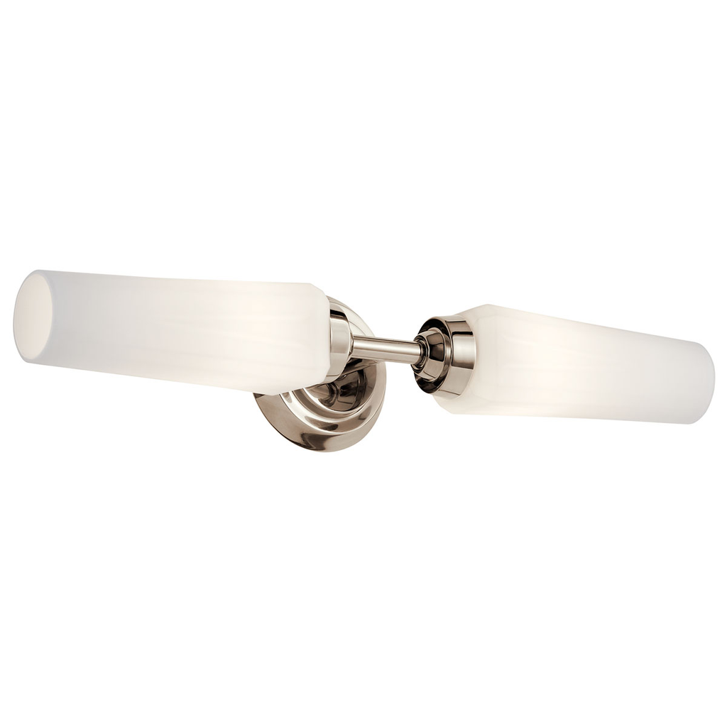 Product image for Kichler 55074PN Truby™ 19.75" 2 Light Vanity Light with Satin Etched Cased Opal Glass Polished Nickel