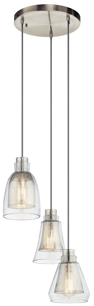 Product image for Kichler 43627NI Evie 3 Light Pendant Brushed Nickel
