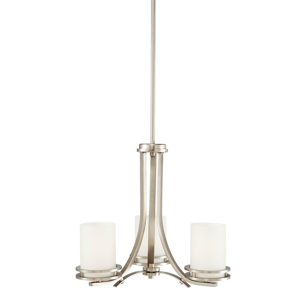 Product image for Kichler 1671NI Hendrik™ 16.75" 3 Light Chandelier with Satin Etched Cased Opal Glass Brushed Nickel