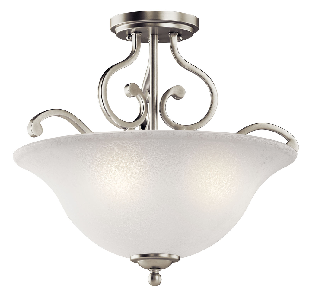 Product image for Kichler 43232NI Camerena™ 18" 3 Light Semi Flush with White Scavo Glass Brushed Nickel