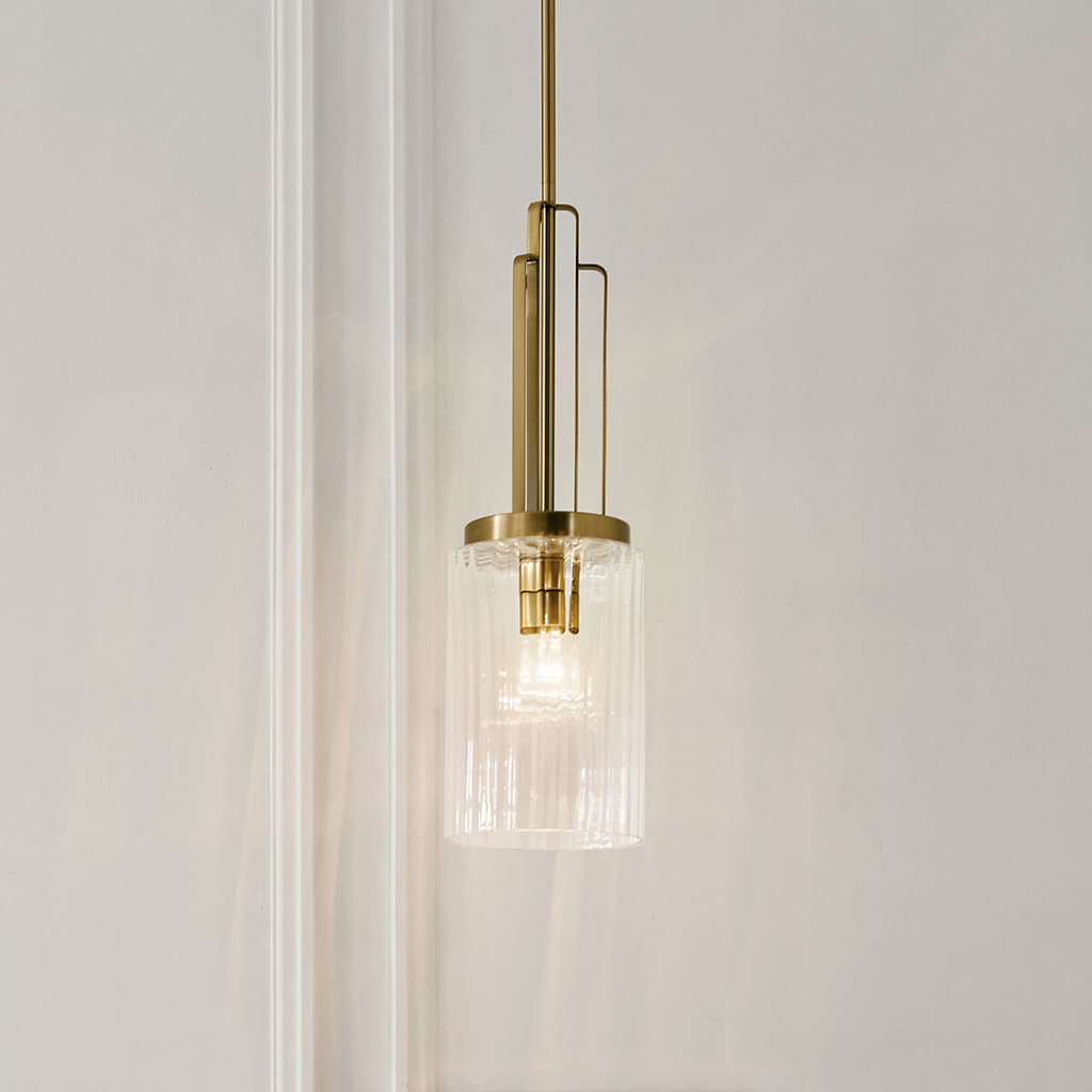 Product image for Kichler 52414BNB Kimrose™ 1 Light Mini Pendant with Clear Fluted Glass Brushed Natural Brass