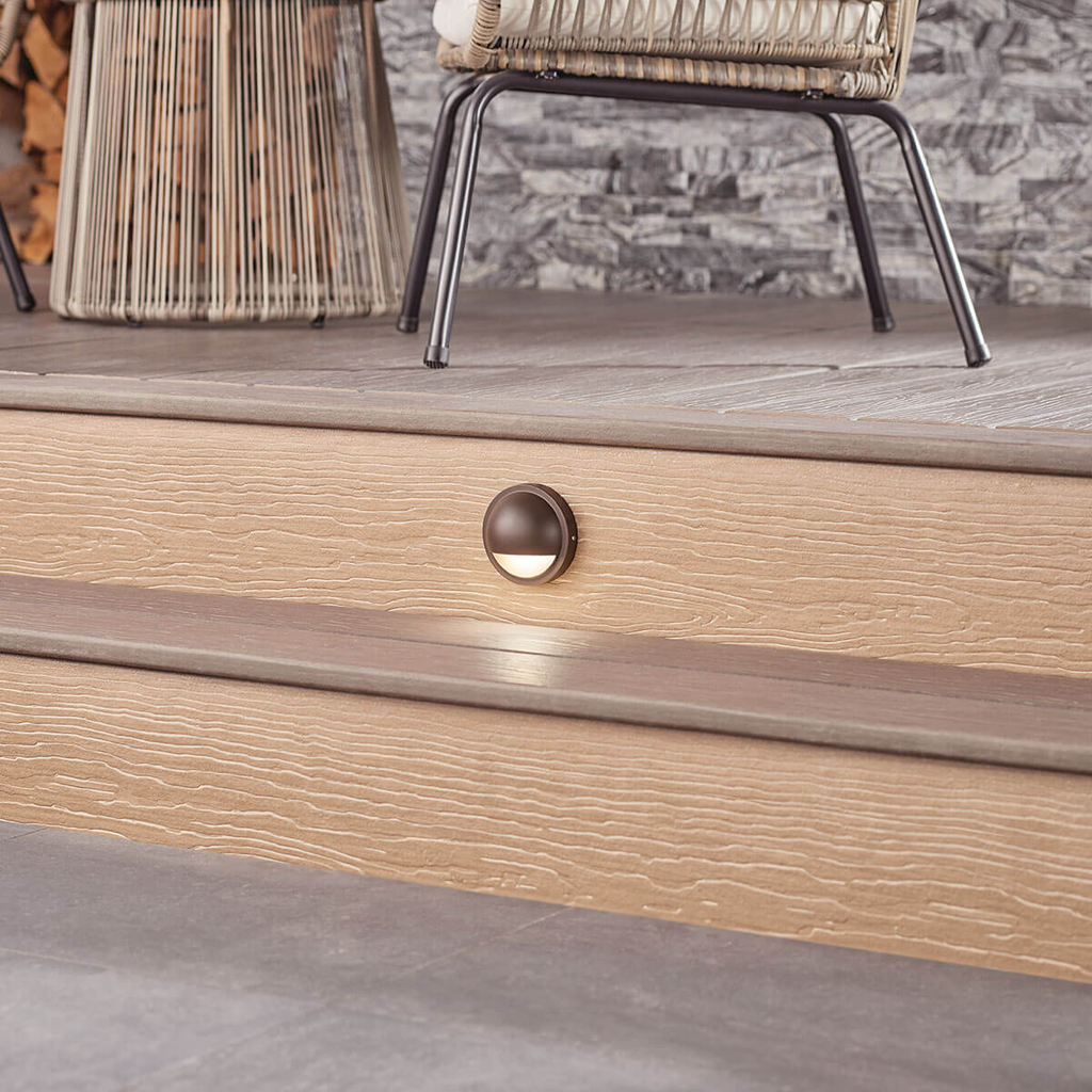 Product image for Kichler 15764AZT27R 12V LED 2700K Half Moon Deck Light Textured Architectural Bronze