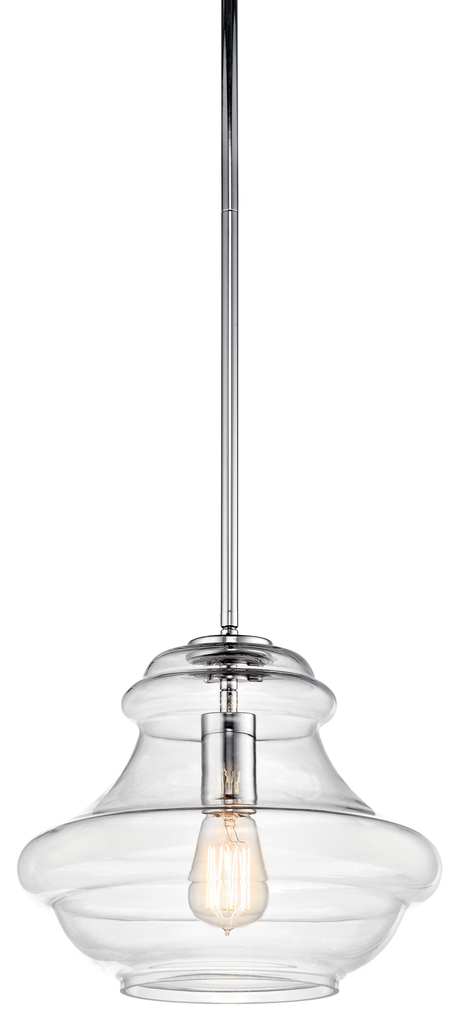 Product image for Kichler 42044CH Everly™ 10.25" 1 Light Schoolhouse Pendant Clear Glass Chrome
