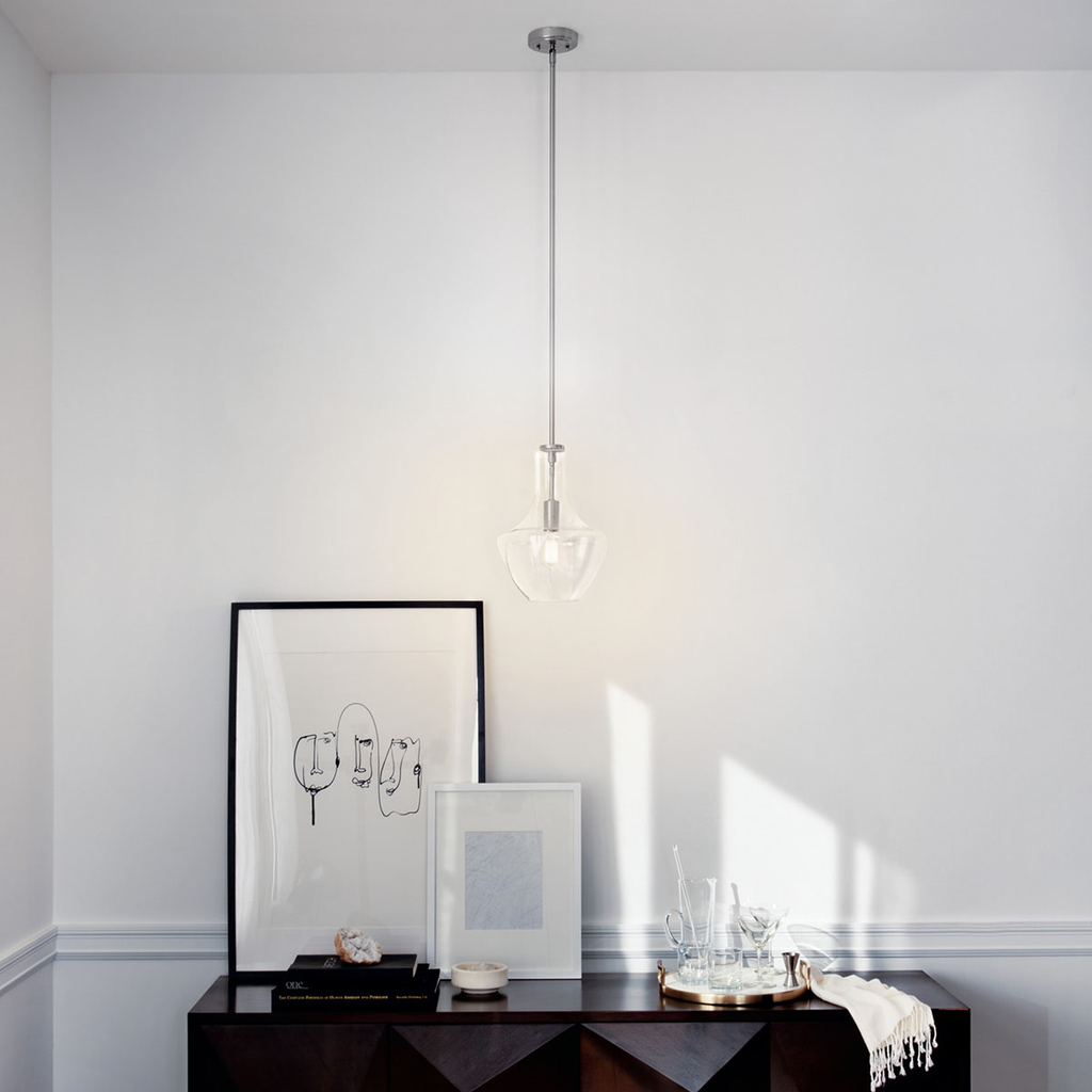 Product image for Kichler 42141NICS Everly™ 15.25" 1 Light Bell Pendant Clear Seeded Glass Brushed Nickel