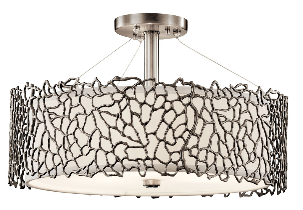 Silver Coral 11" 3 Light Pendant in Pewter