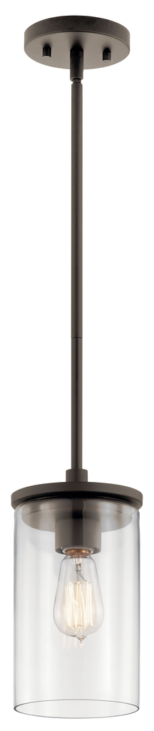 Product image for Kichler 43996OZ Crosby 10.75" 1 Light Mini Pendant with Clear Glass Olde Bronze®