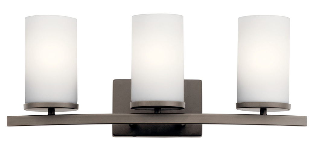 Product image for Kichler 45497OZ Crosby 23" 3 Light Vanity Light Satin Etched Cased Opal Olde Bronze®