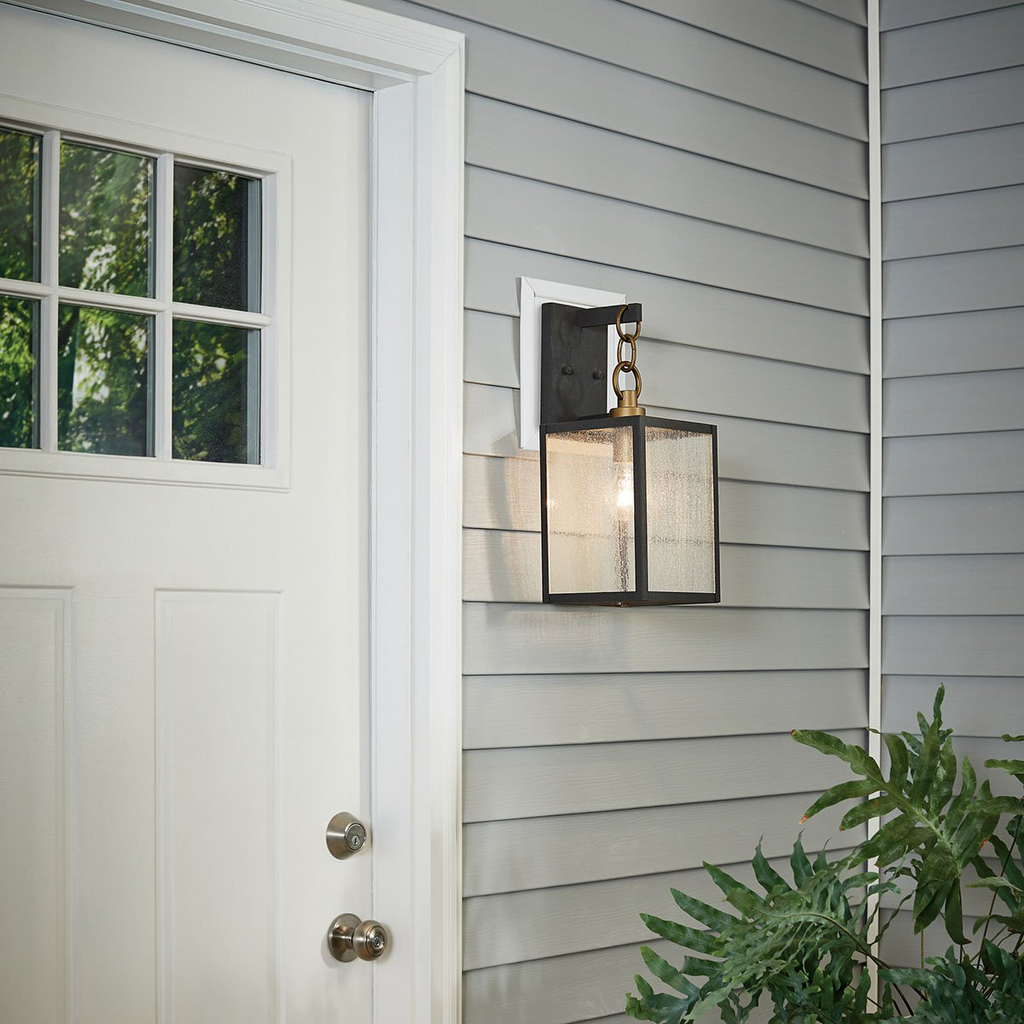 Product image for Kichler 59005WZC Lahden™ 12" 1 Light Outdoor Wall Light with Clear Seeded Glass Weathered Zinc