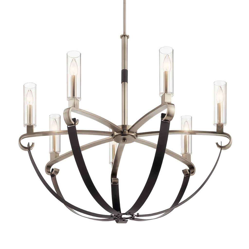 Product image for Kichler 52016CLP Artem 34" 7 Light Chandelier with Clear Glass Cylinders Classic Pewter