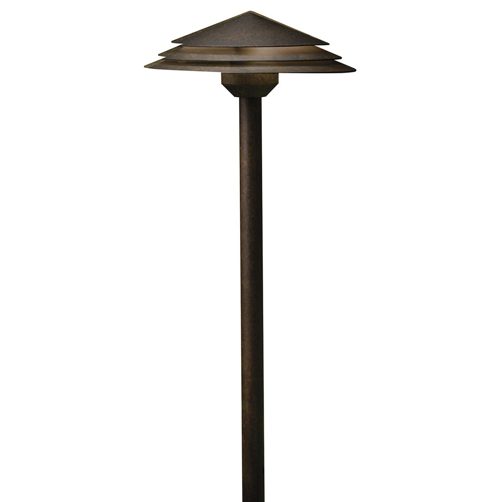 Product image for Kichler 16124AGZ30 Round Tiered 3000K LED Path Light Aged Bronze