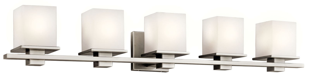 Product image for Kichler 45193AP Tully™ 40.25" 5 Light Vanity Light with Satin Etched Cased Opal Glass Antique Pewter