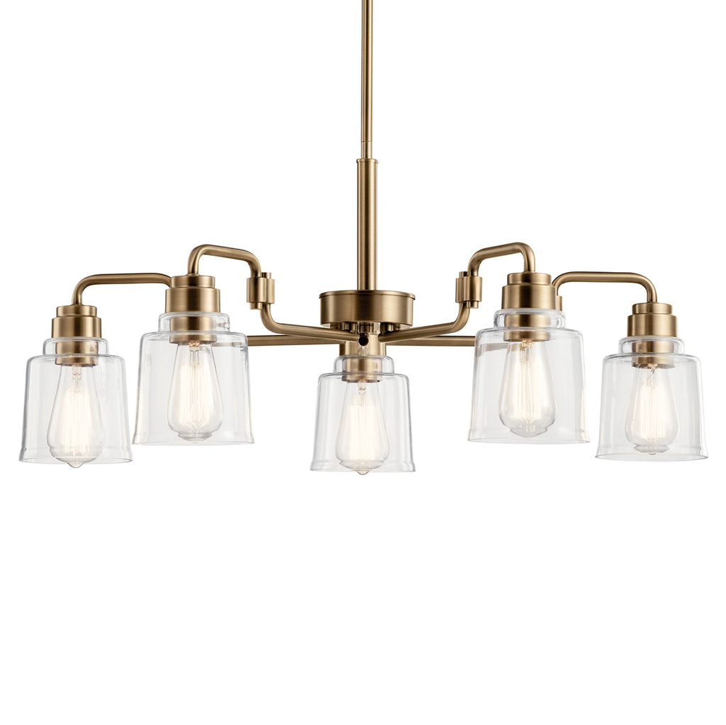 Product image for Kichler 52398WBR Aivian™ 30" 5 Light Chandelier with Clear Glass Weathered Brass