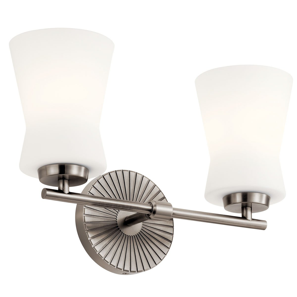 Product image for Kichler 55116CLP Brianne™ 14.5" 2 Light Vanity Light with Satin Etched Cased Opal Glass Classic Pewter