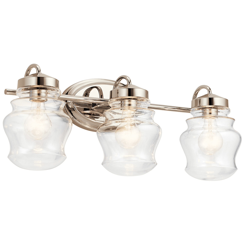 Product image for Kichler 55039PN Janiel™ 24" 3 Light Vanity Light with Clear Glass Polished Nickel