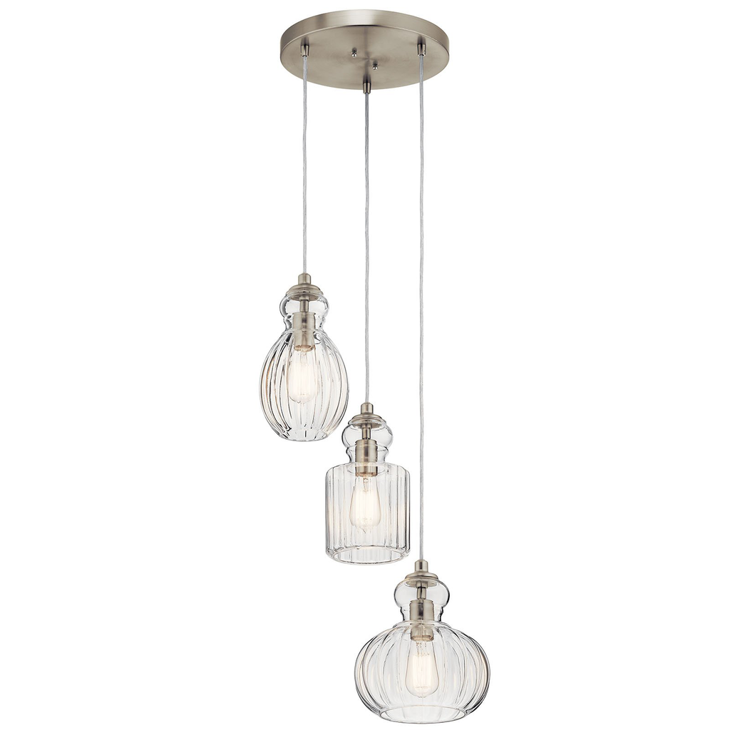 Product image for Kichler 43952NI Riviera 3 Light Pendant Brushed Nickel