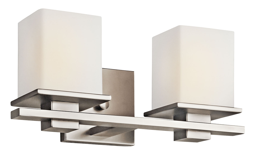 Product image for Kichler 45150AP Tully™ 15" 2 Light Vanity Light with Satin Etched Cased Opal Glass Antique Pewter