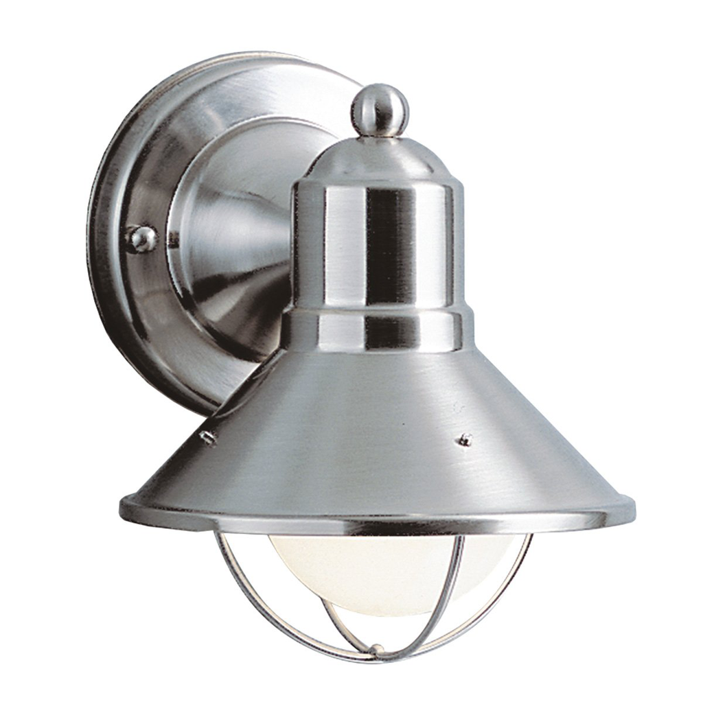 Product image for Kichler 9021NI Seaside™7.5" 1 Light Outdoor Wall Light with Glass Globe Brushed Nickel
