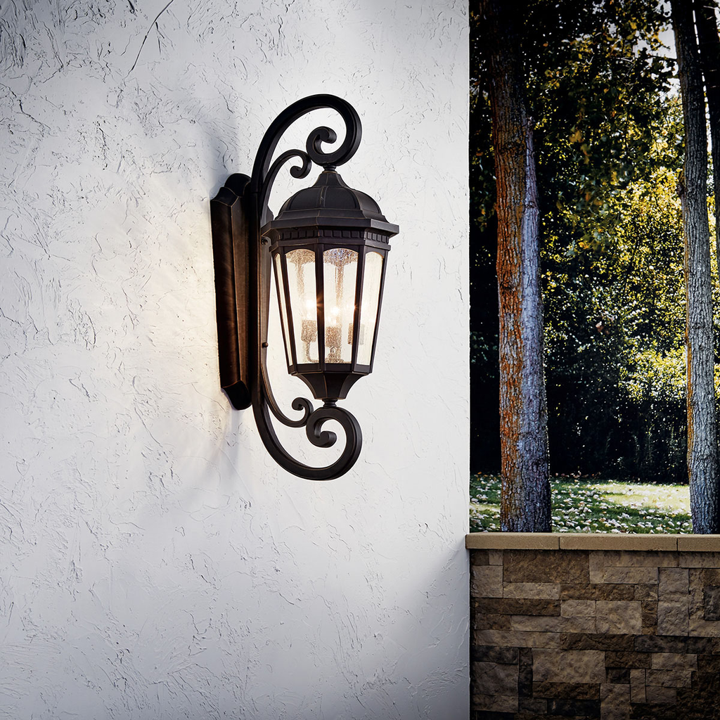 Product image for Kichler 9060RZ Courtyard™ 3 Light Wall Light Rubbed Bronze™