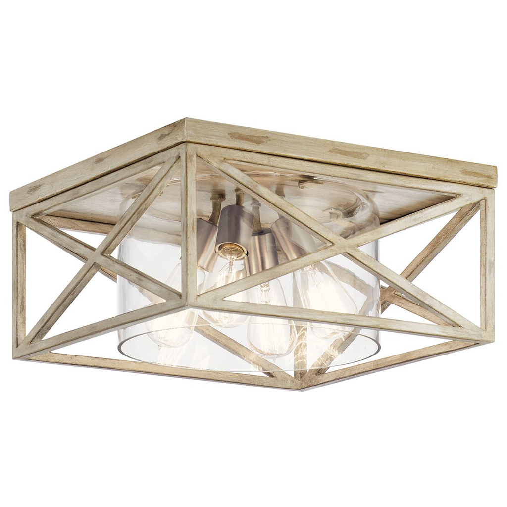 Product image for Kichler 44084DAW Moorgate™ 16" 4 Light Flush Mount with Clear Glass Distressed Antique White