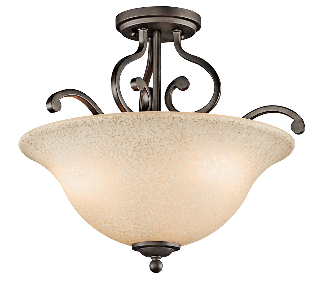 Product image for Kichler 43232OZ Camerena™ 18" 3 Light Semi Flush with White Scavo with Light Umber Inside Tint Glass Olde Bronze®