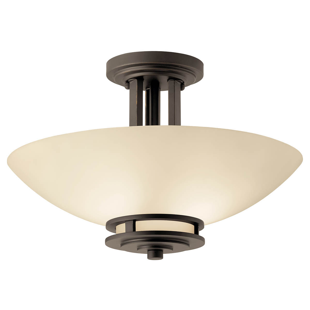 Product image for Kichler 3674OZ Hendrik™ 15" 2 Light Semi Flush with Light Umber Etched Glass Olde Bronze®