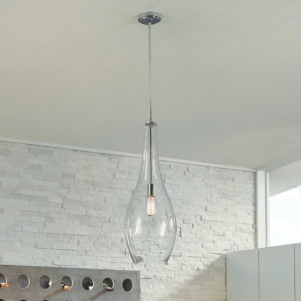 Product image for Kichler 42475CHCLR Everly™ 29.5" 1 Light Teardrop Pendant Clear Glass Chrome