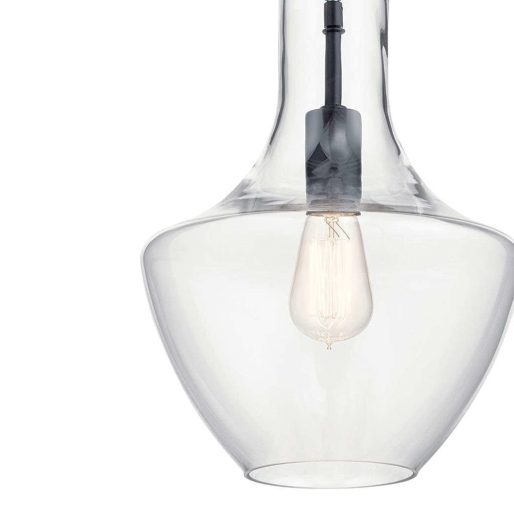 Everly 15" Bell Pendant Clear Glass Black