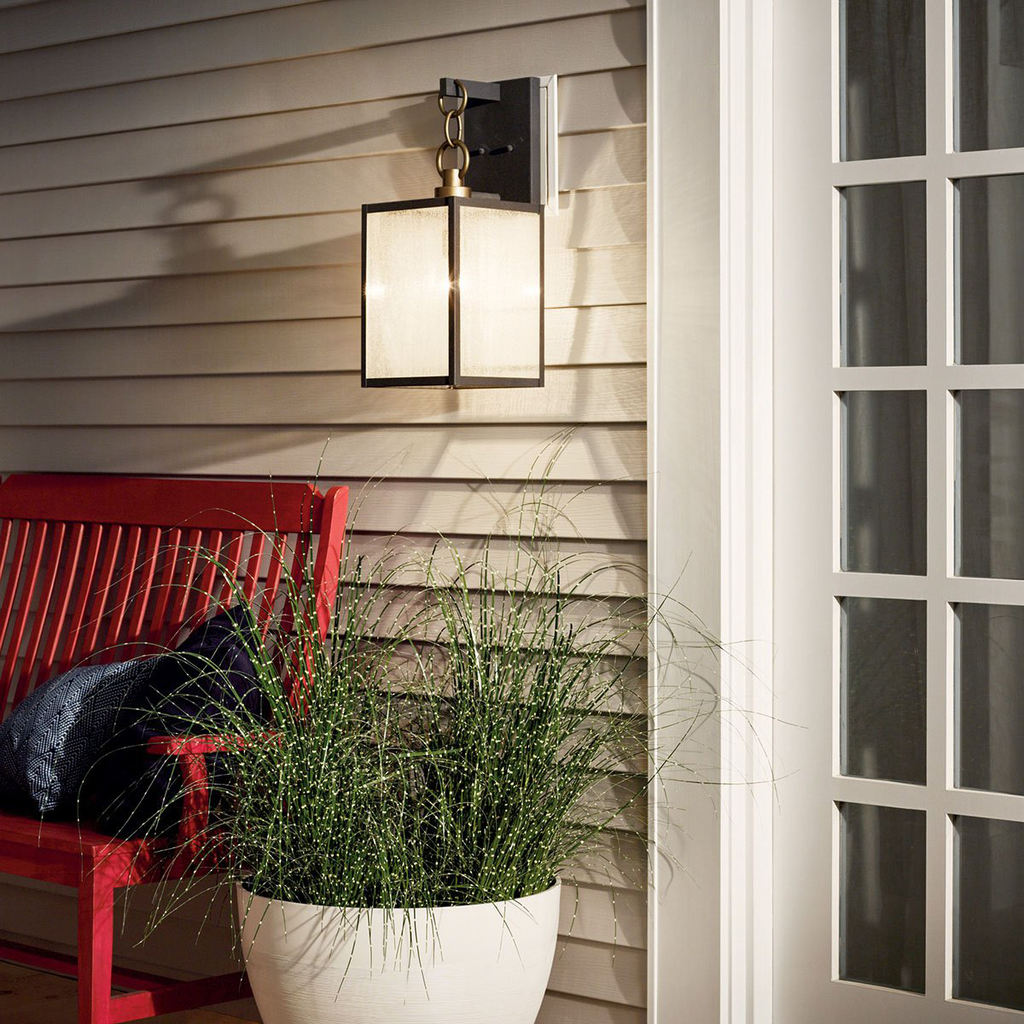 Product image for Kichler 59007WZC Lahden™ 21.75" 1 Light Outdoor Wall Light with Clear Seeded Glass Weathered Zinc