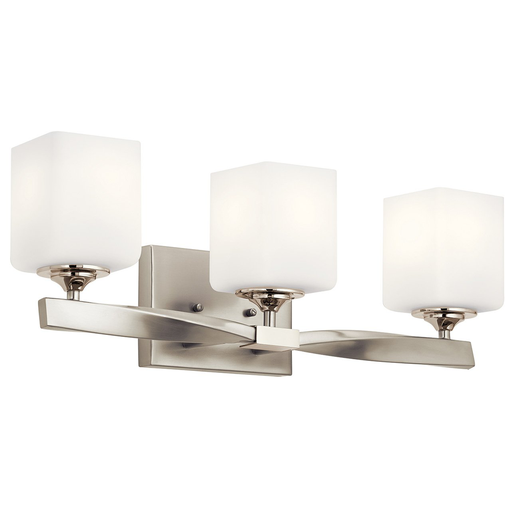 Product image for Kichler 55002NI Marette™ 22.75" 3 Light Vanity Light with Satin Etched Cased Opal Glass Brushed Nickel