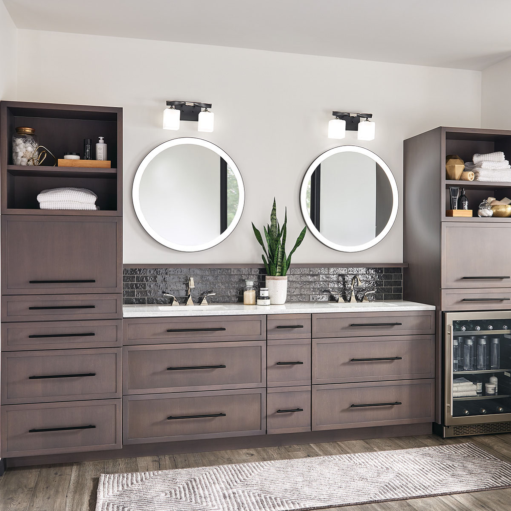 Product image for Kichler 55001BK Marette™ 13.5 " 2 Light Vanity Light with Satin Etched Cased Opal Glass Black