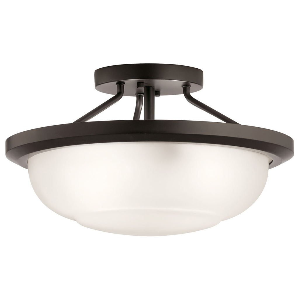 Product image for Kichler 52396OZ Ritson™ 2 Light Semi Flush with Satin Etched Glass Olde Bronze®