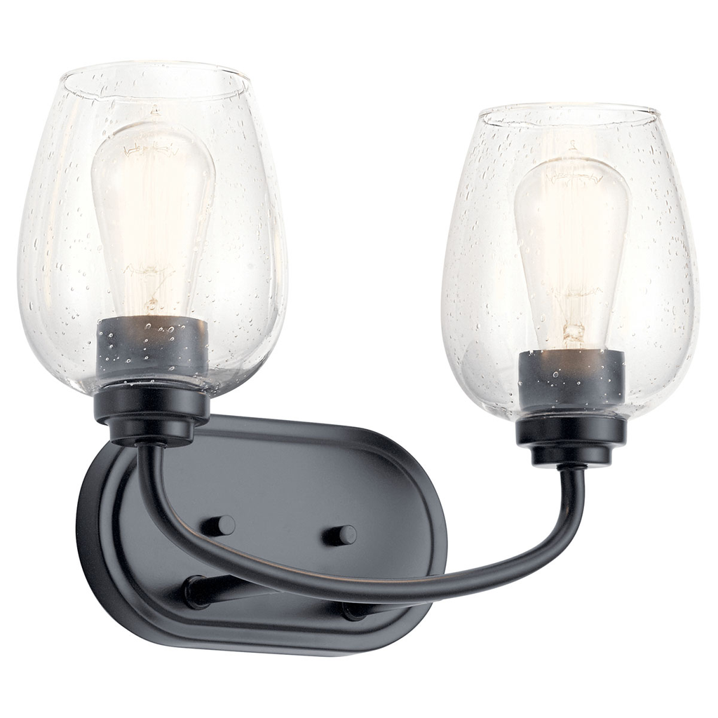 Product image for Kichler 45128BKCS Valserrano 14.50" 2 Light Vanity Light Clear Seeded Glass Black