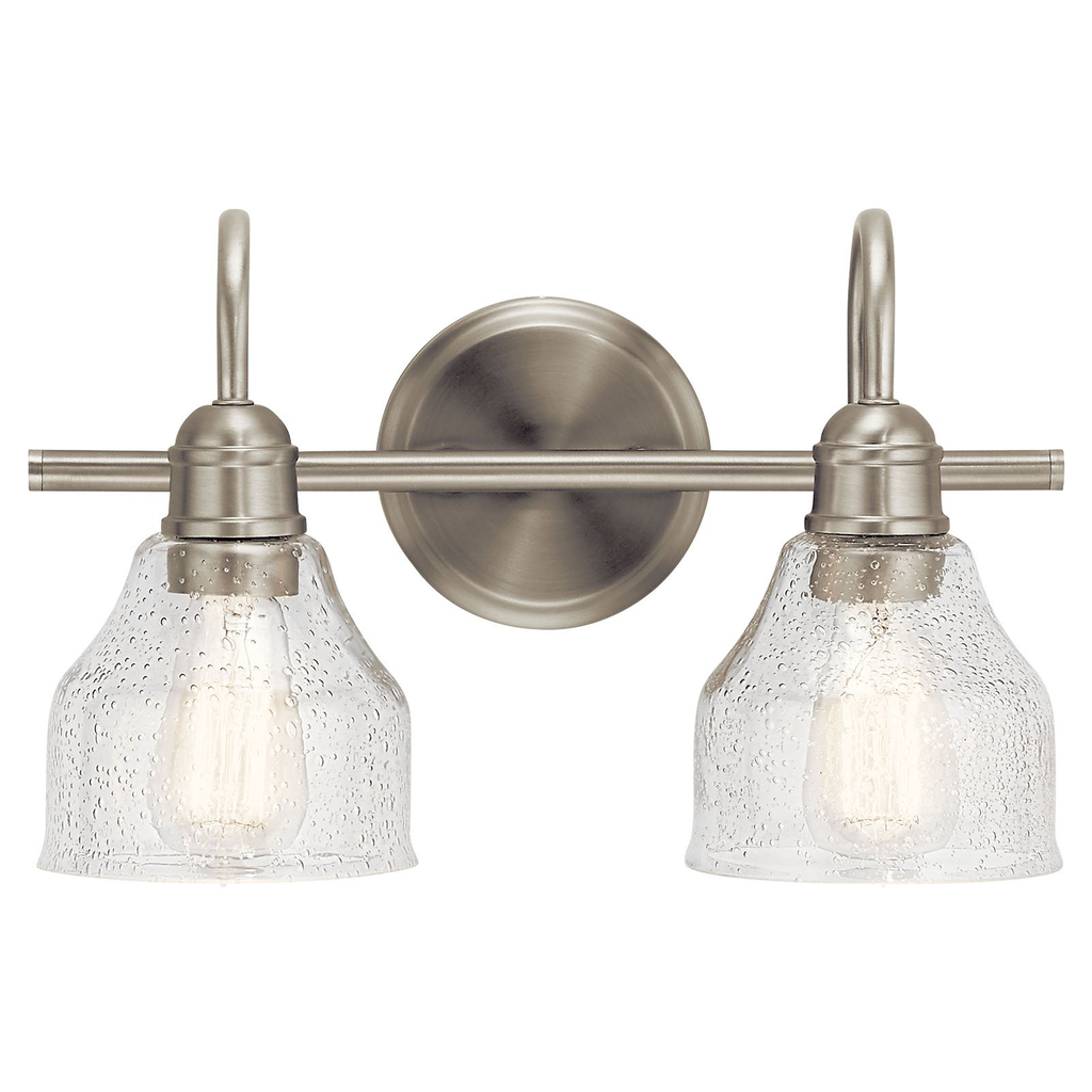 Product image for Kichler 45972NI Avery 14.75" 2 Light Vanity Light with Clear Seeded Glass Brushed Nickel