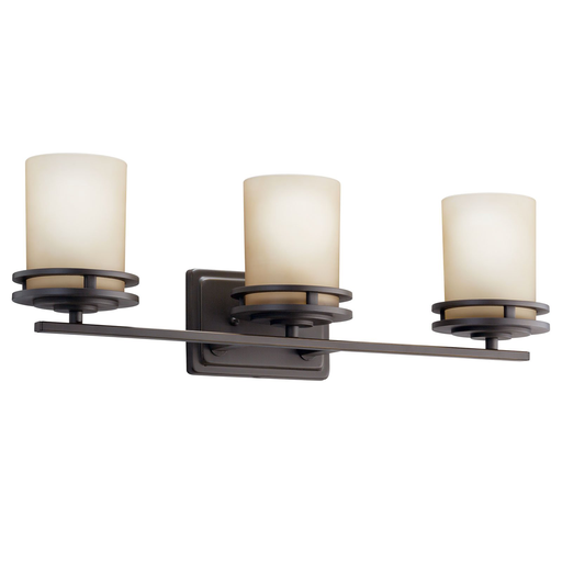 Product image for Kichler 5078OZ Hendrik™ 24" 3 Light Vanity Light with Light Umber Etched Glass Olde Bronze®