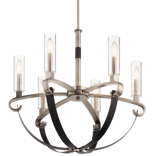 Product image for Kichler 52015CLP Artem 26" 6 Light Chandelier with Clear Glass Cylinders Classic Pewter