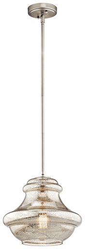 Product image for Kichler 42044NIMER Everly™ 10.25" 1 Light Schoolhouse Pendant Mercury Glass Brushed Nickel