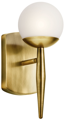 Product image for Kichler 45580NBR Jasper 11.5" 1 Light Halogen Wall Sconce with Satin Etched Cased Opal Glass Natural Brass