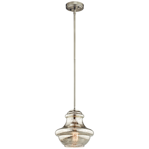 Product image for Kichler 42167NIMER Everly™ 9.25" 1 Light Mini Schoolhouse Pendant Mercury Glass Brushed Nickel