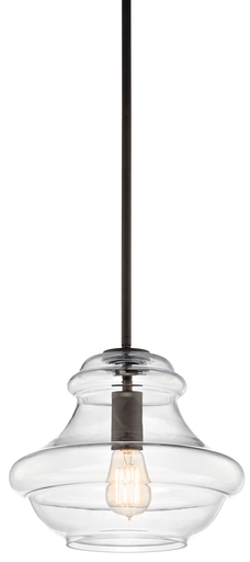 Product image for Kichler 42044OZ Everly™ 10.25" 1 Light Schoolhouse Pendant Clear Glass Olde Bronze®