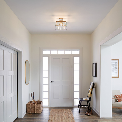 Product image for Kichler 52125BNB Darton™ 13.75" 3 Light Convertible Pendant/Semi Flush with Clear Glass Brushed Natural Brass