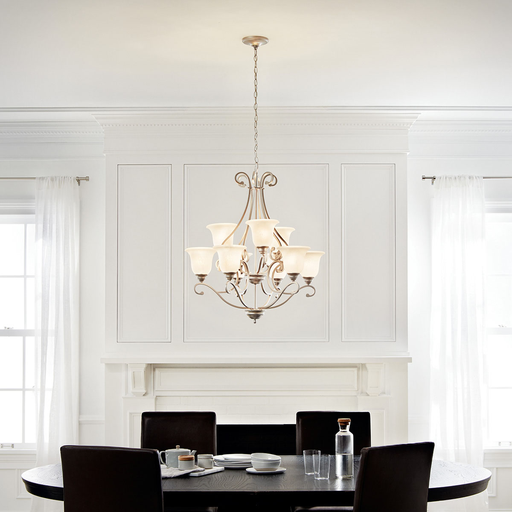 Product image for Kichler 43226NI Camerena™ 34.5" 9 Light Two Tier Chandelier with White Scavo Glass Brushed Nickel