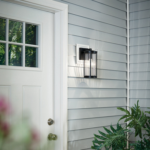 Product image for Kichler 59022BK Barras 11.5" 1 Light Outdoor Wall Light with Clear Ribbed Glass Black