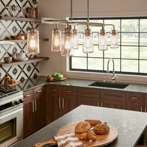 Product image for Kichler 43457CLP Braelyn™ 11.25" 8 Light Linear Chandelier with Clear Seeded Glass Classic Pewter