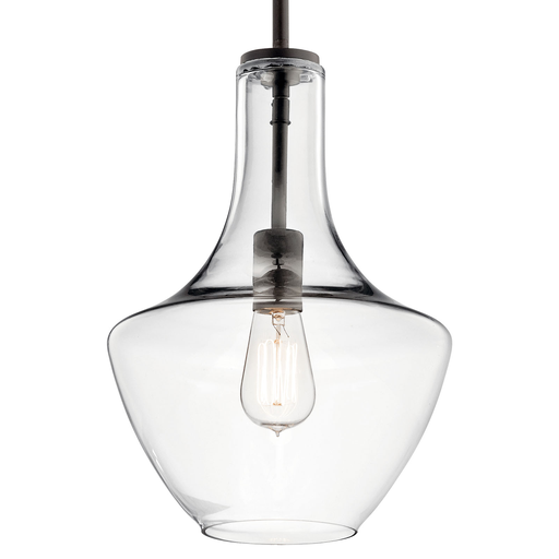 Product image for Kichler 42141OZCLR Everly™ 15.25" 1 Light Bell Pendant Clear Glass Olde Bronze®