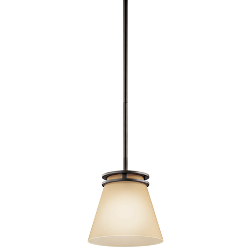 Product image for Kichler 1687OZ Hendrik™ 8.75" 1 Light Mini Pendant with Light Umber Etched Glass Olde Bronze®